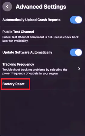 Tap on Factory Reset