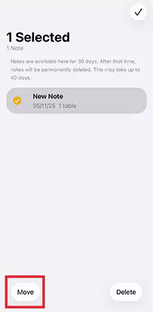 Tap on Move to restore