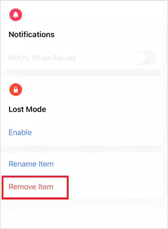 Tap on Remove Item