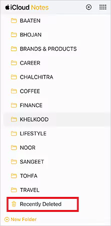 iCloud Notes Recently Deleted