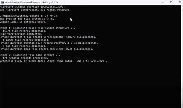 CHKDSK on Command Prompt