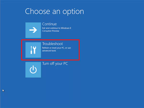 Choose Troubleshoot