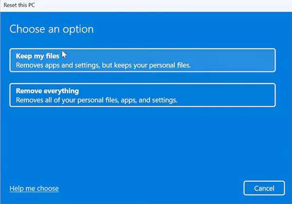 Choose an option to reset your Dell laptop