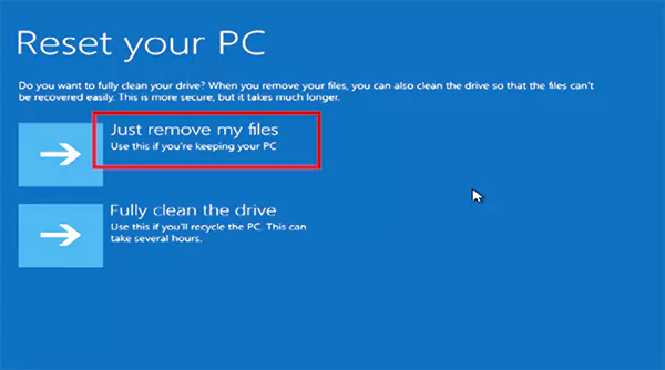 Click on Just remove my files