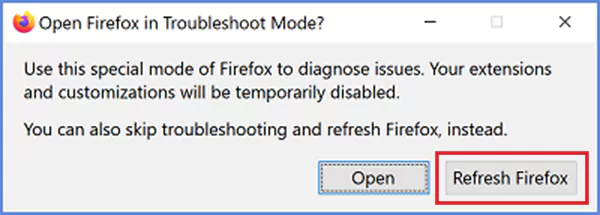 Click on Refresh Firefox
