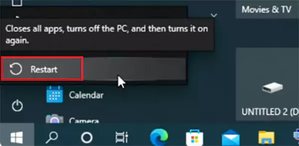 Click on the Restart option