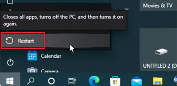 Click on the Restart option