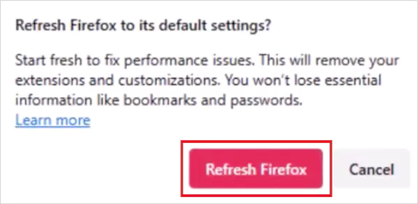 Confirm to refresh firefox