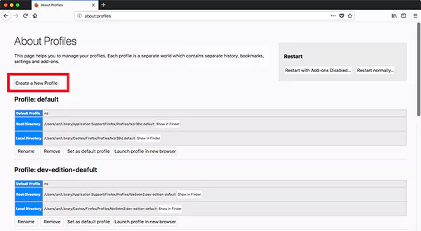 Create a new profile on Firefox