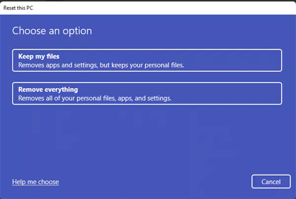 Factory reset on a Windows computer