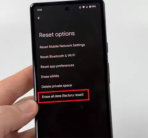 Factory reset on an Android