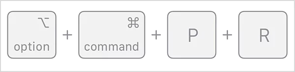 Press and hold Option plus Command plus P plus R