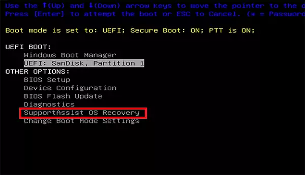 Select SupportAssist OS Recovery and press Enter