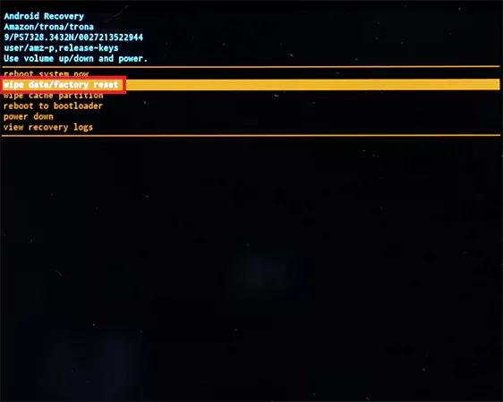 Select Wipe data factory reset