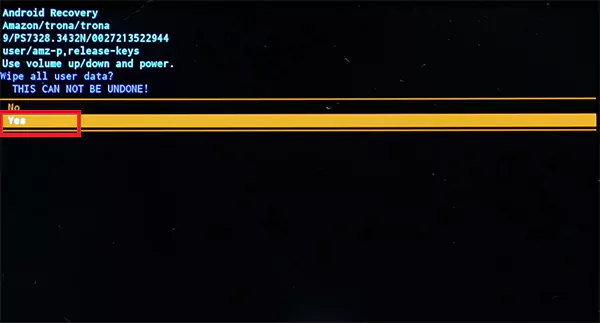 Select Yes to confirm