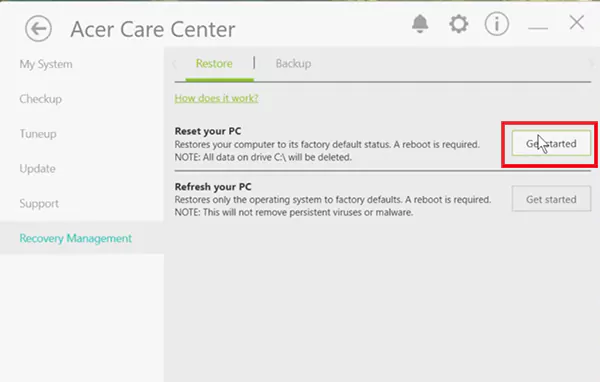 Select the Get Started option