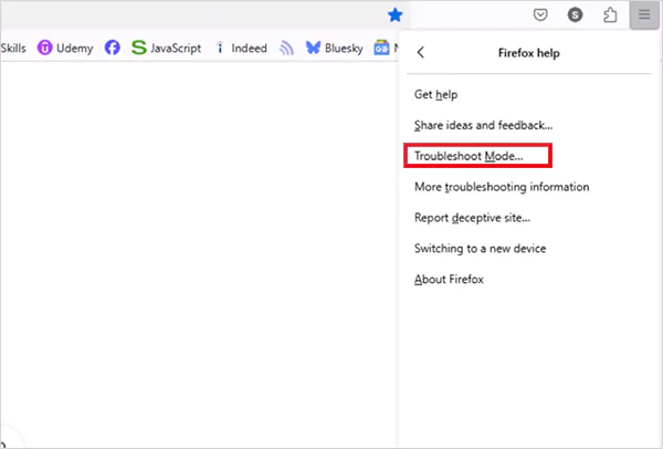 Select the Troubleshoot Mode