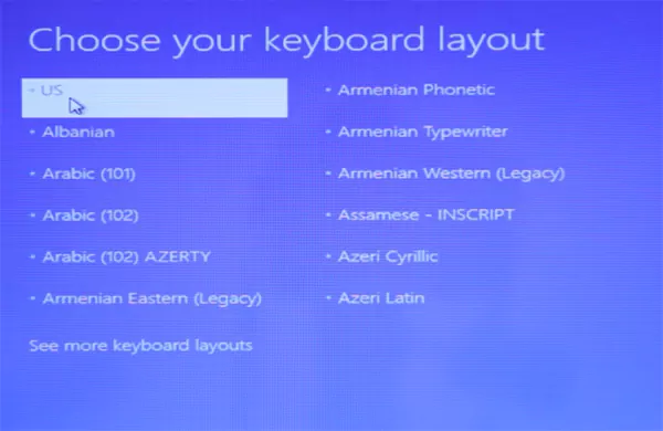 Select your preferred keyboard layout