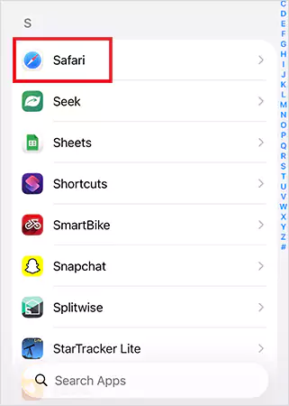 Settings Apps Safari
