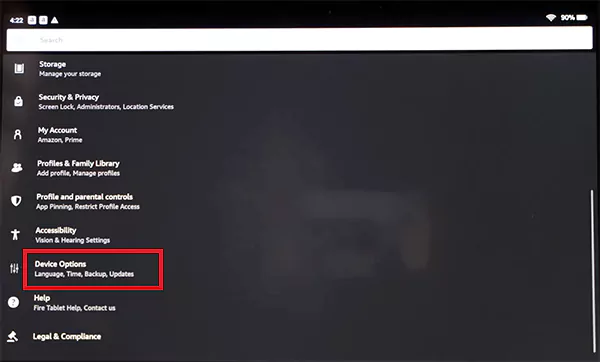 Settings Device Options