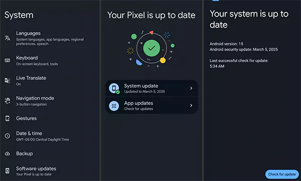 Settings System Software Updates Check for Updates