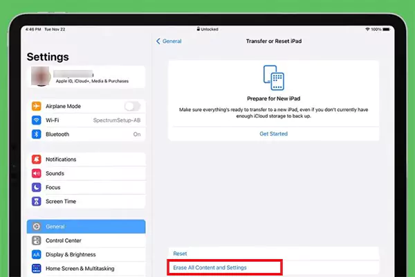 Tap on Erase All Content and Settings