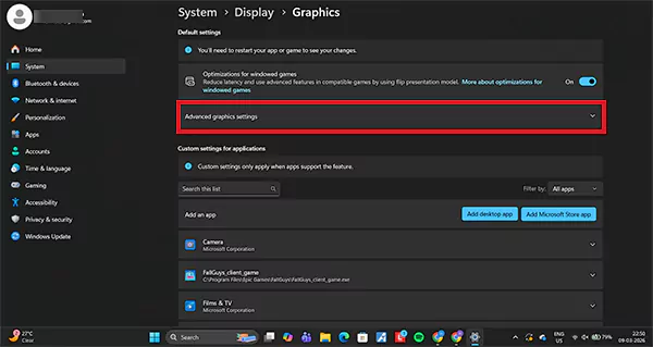 Advanced Graphic Settings in Windows 11