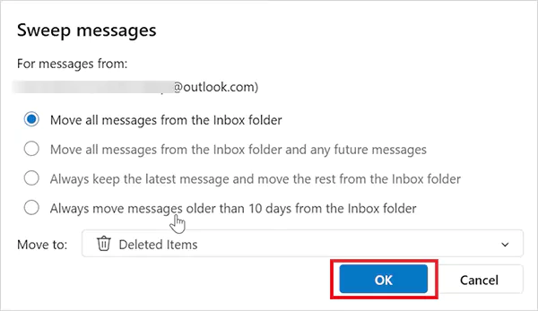Choose an option and click OK