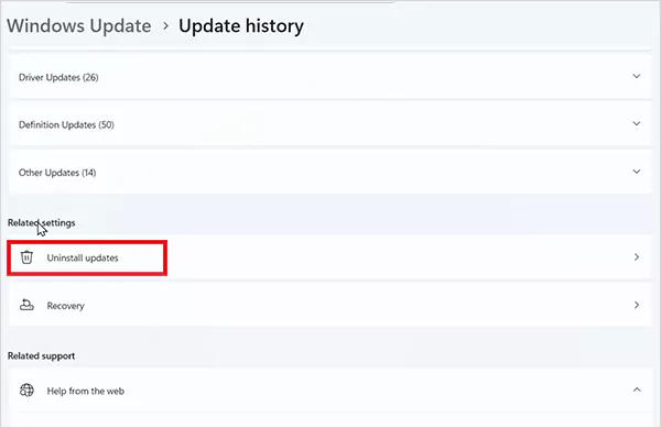 Click on Uninstall updates