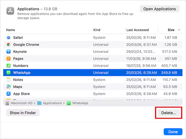 Click on the Delete option