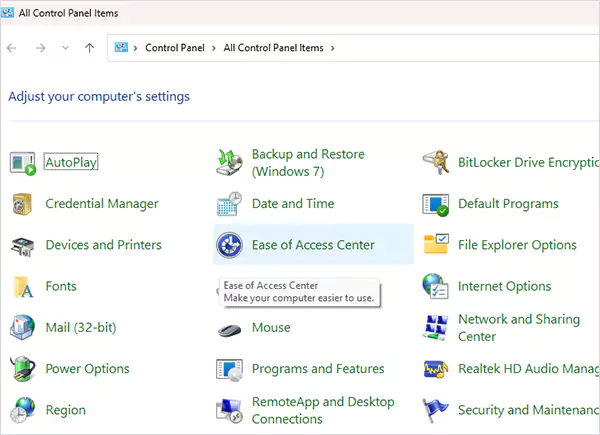 Control Panel will flash on your screen