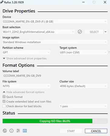 Create a bootable drive in Rufus