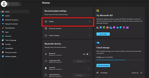 Display settings in Windows 11