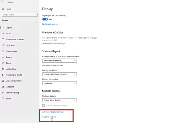 Display settings in Windows10