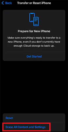 Erase All Content and Settings