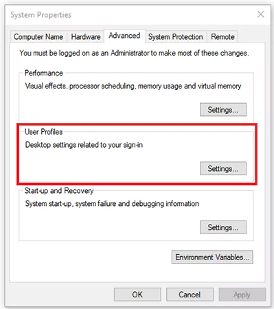 Go to User Profiles Settings