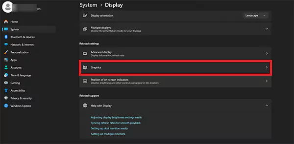 Graphic settings in Windows 11