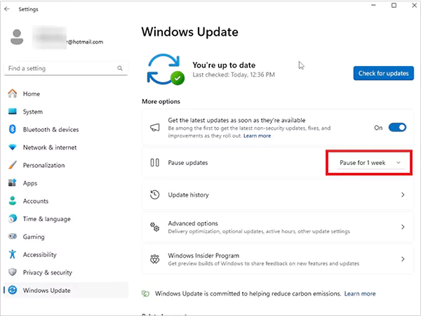 Pause Windows update