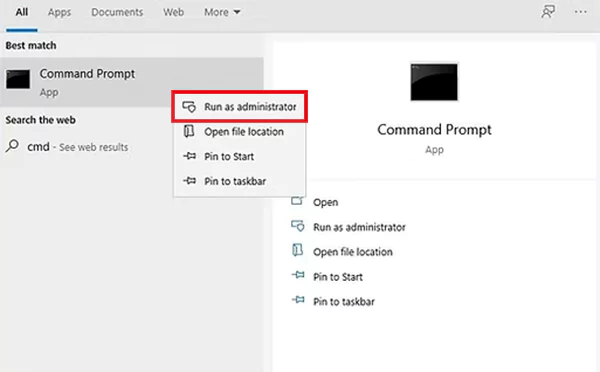 Run Command Prompt as administrator
