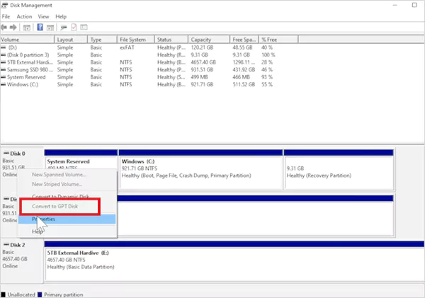 Select Convert to GPT Disk