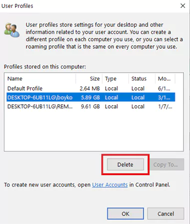 Select the profile and click Delete