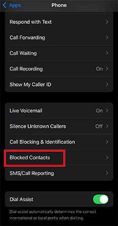 Tap on Blocked Contacts