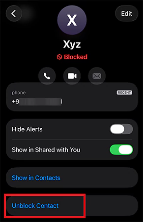 Tap on Unblock Contact