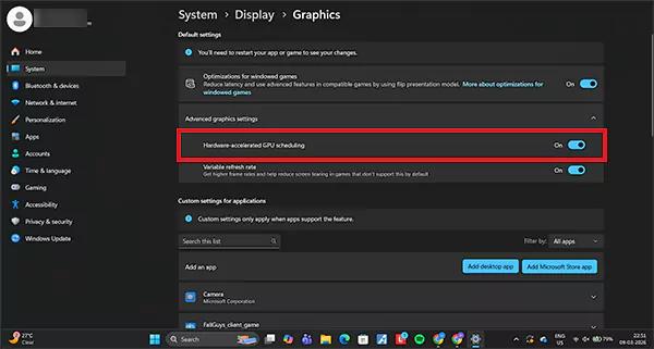 Turn on Hardware accelerated GPU Scheduling in Windows 11