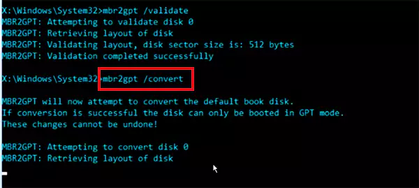 Type mbr2gpt convert