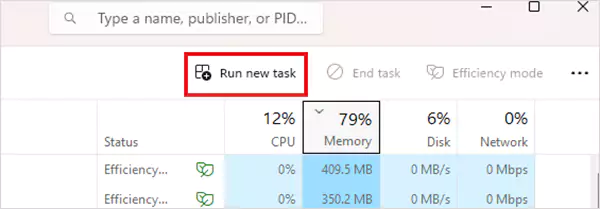 click on File and select the Run new task