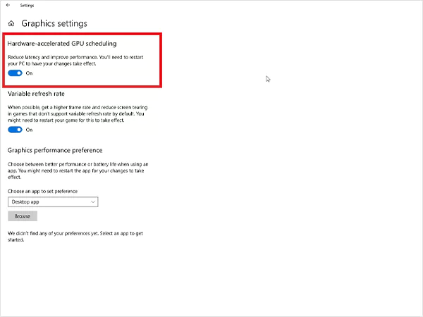 hardware accelerated GPU scheduling option in Windows 10