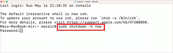 sudo shutdown h now