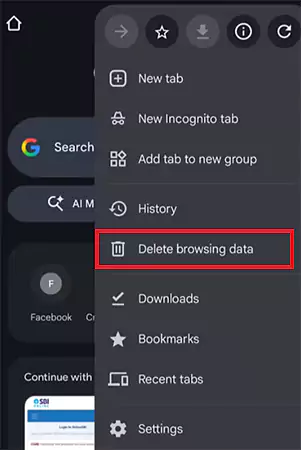 tap on Delete browsing data