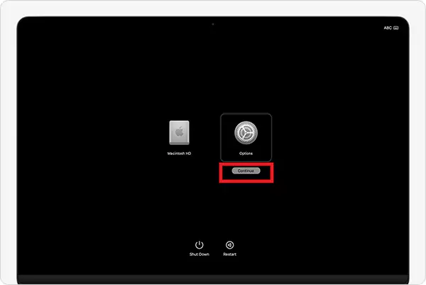 Click Options Continue